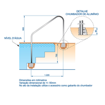 Corrimão para Escada Interna c/ Chumbador Alumínio e Latão somente para Piscina de Concreto Sodramar Angra em Aço Inox