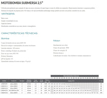 Bomba Caneta Ø2,5" Cabo 1,5m Lepono 2.5SDIM 2/26 1,0CV 220V Mono