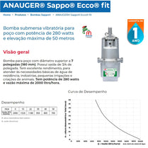 Bomba Submersa Vibratória Anauger ECCO FIT 280W 220V Mono