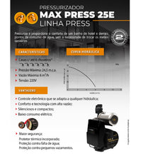 Pressurizador Pressostato Rowa MAX PRESS 25 E 0,70CV 220V Mono Até 3 banheiros