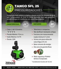 Pressurizador Fluxostato Rowa TANGO SFL 25 0,50CV 220V Mono Até 3 banheiros